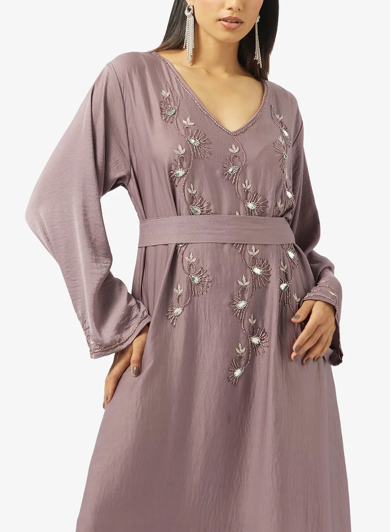 Hayas Closet  Embellished Belted Jalabiya for Women | Best Price UAE